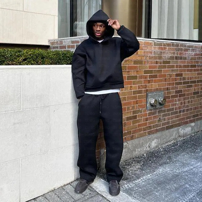 Fashion Hoodie & Sweatpants Set Black M