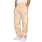 Heavyweight Fleece Cargo Sweatpants for Men Baggy Elastic Waist Drawstring Sweatpants with Pockets Joggers Trousers (Z01-BeigeX-Large) Z01-beige X-Large