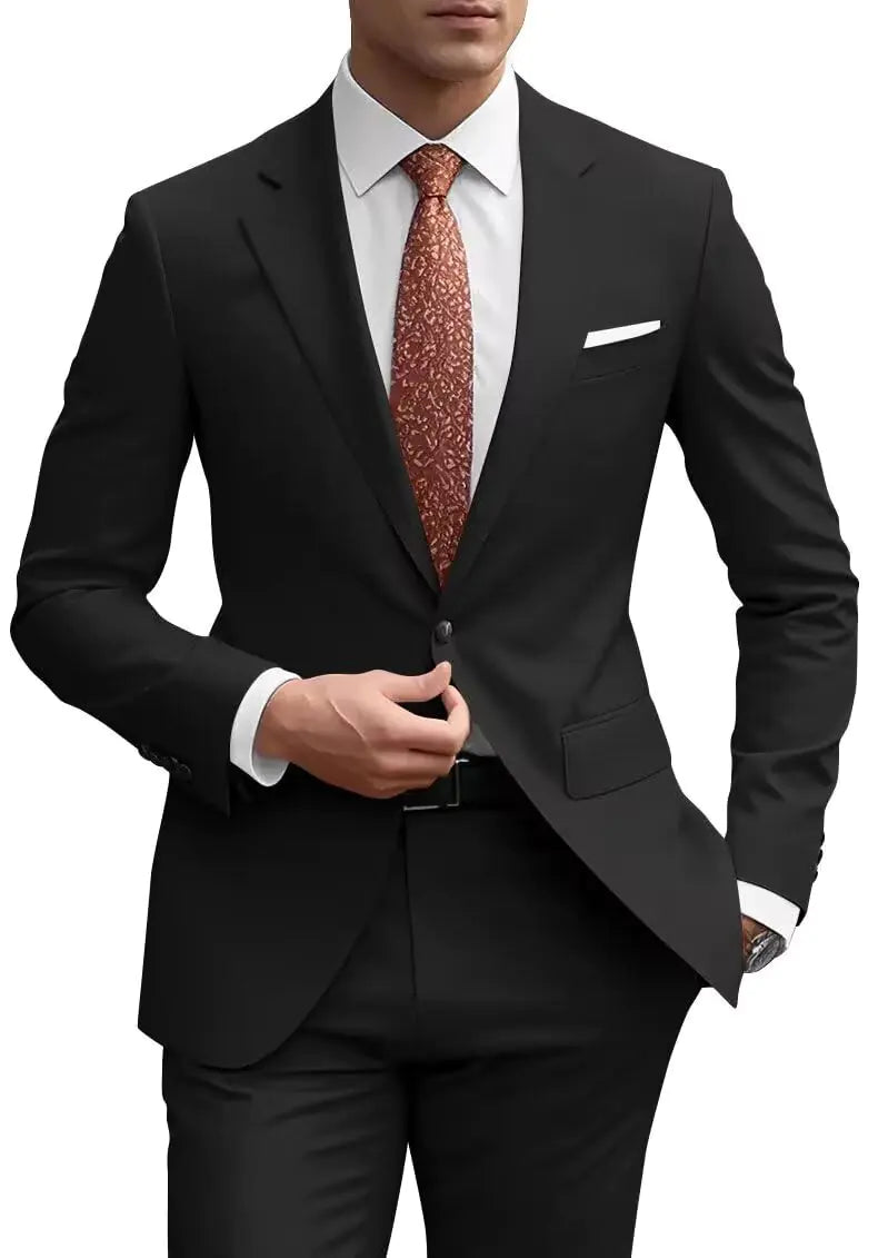 HUUTOE Black Mens Suit Mens Wedding Suits for Groom 2 Piece Men Party Dress Suits for Men One Button Jacket Blazer & Pants Tuxedo Set XS