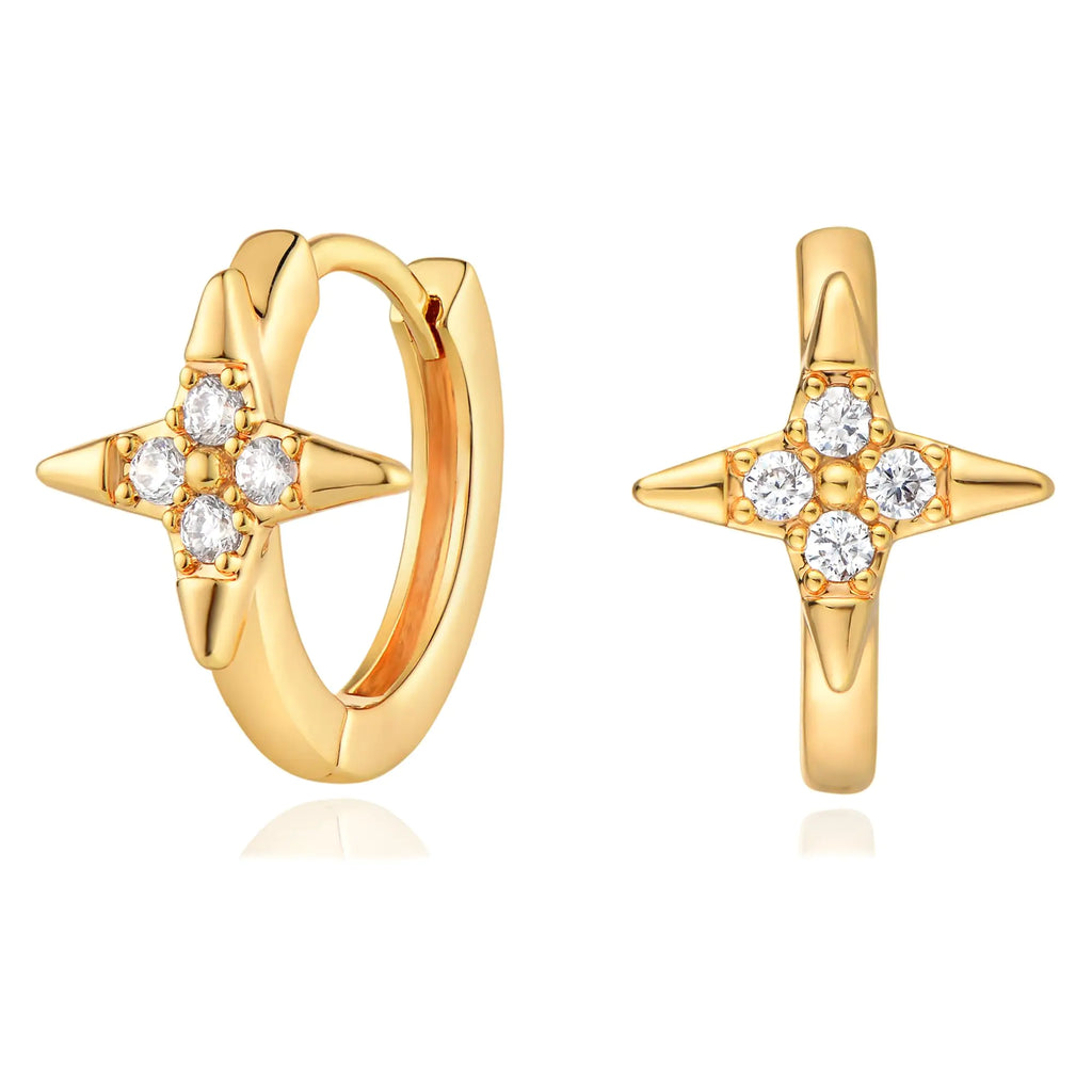 VACRONA Gold Hoop Earrings Huggie Earrings for Women 14k Gold Plated Small Hoops Green Snake Shell Beaded Earrings Hypoallergenic Jewelry Gift Star CZ-Gold