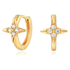 VACRONA Gold Hoop Earrings Huggie Earrings for Women 14k Gold Plated Small Hoops Green Snake Shell Beaded Earrings Hypoallergenic Jewelry Gift Star CZ-Gold