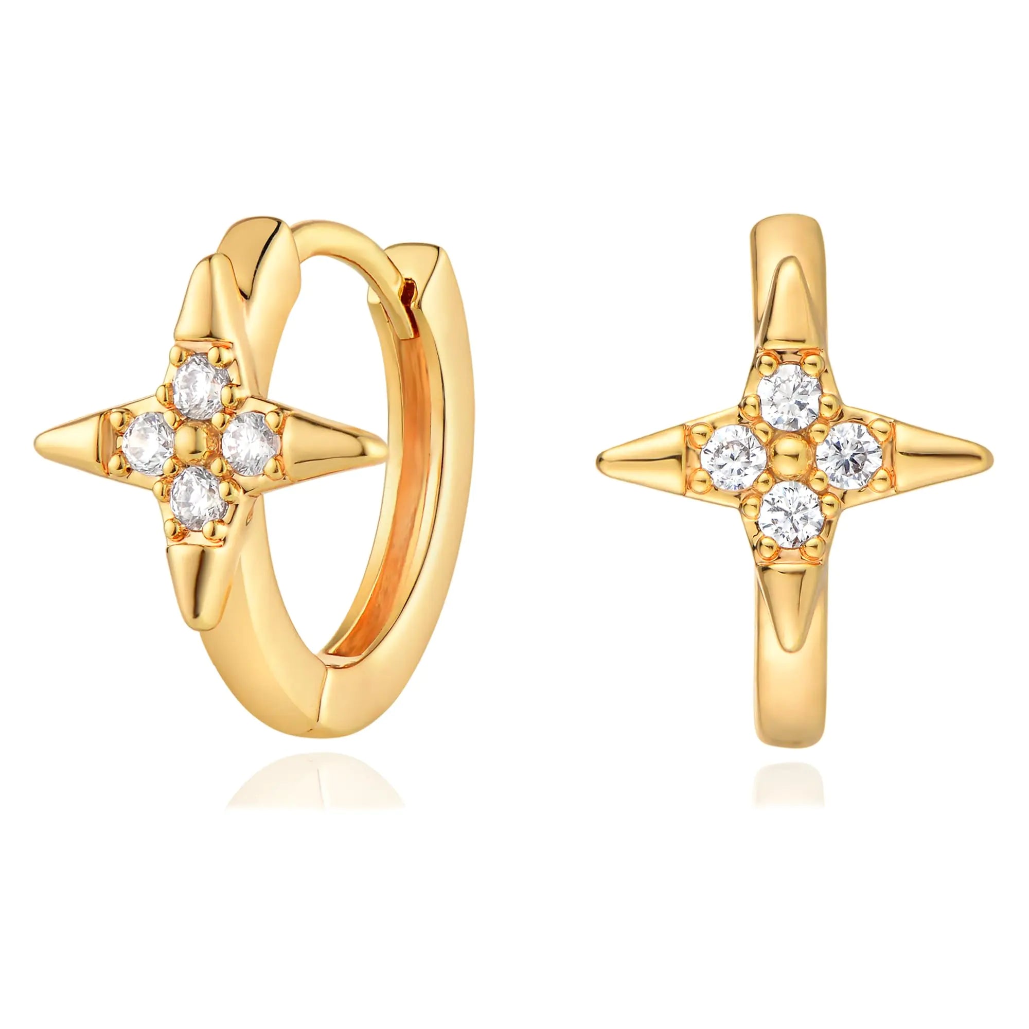 VACRONA Gold Hoop Earrings Huggie Earrings for Women 14k Gold Plated Small Hoops Green Snake Shell Beaded Earrings Hypoallergenic Jewelry Gift Star CZ-Gold