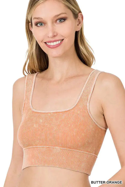 WASHED RIBBED SQUARE NECK CROPPED TANK TOP