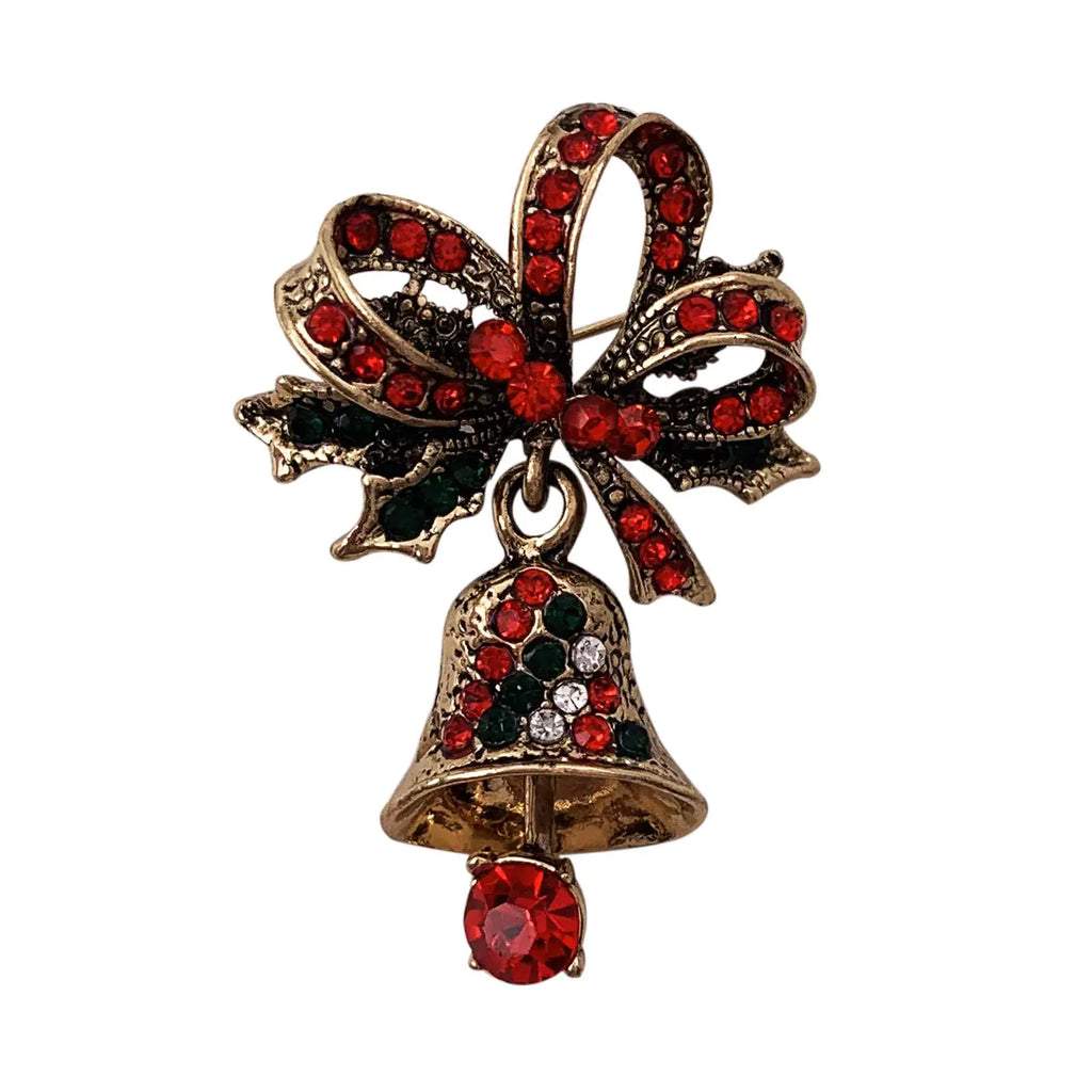 XGALBLA Vintage Gold Red Bowknot Bells Rhinestone Brooch Pin Christmas Gift for Women Girls Christmas bell 2