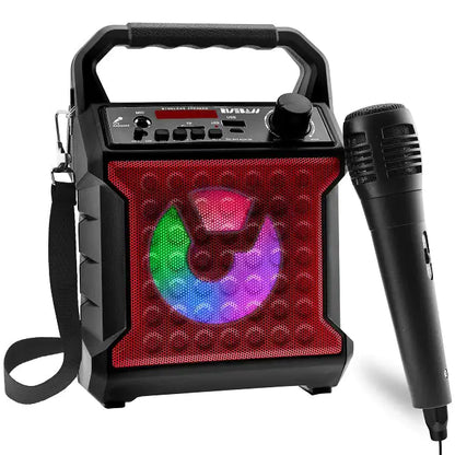 Risebass Portable Karaoke Machine with Microphone - Home Karaoke System with Party Lights for Kids and Adults - Rechargeable USB Speaker Set with FM Radio, SD/TF Card Support, and AUX-in