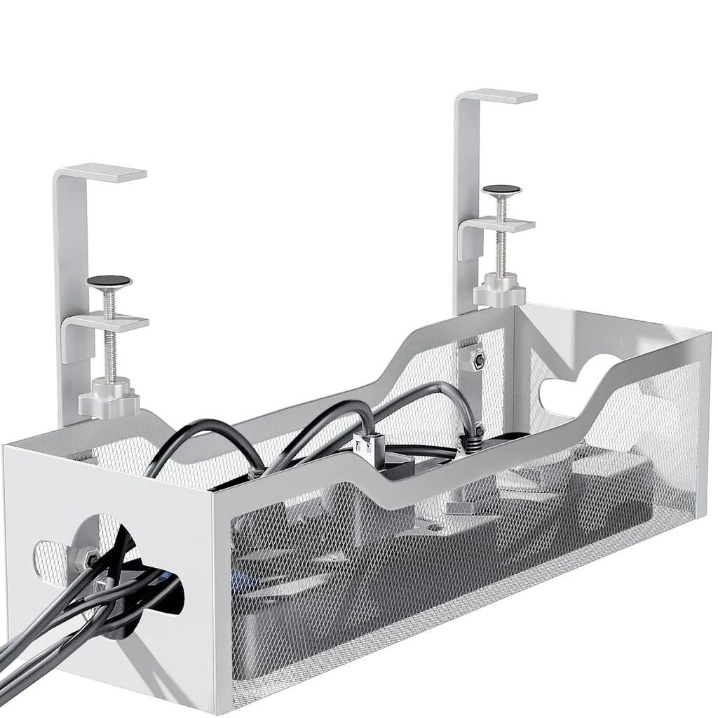 Cable Management Under Desk 13.38"- No Damage to Desk Standing Desk Cable Organizer Quszmd Under Desk Cord Organizer Under Desk Wire Management Tray White