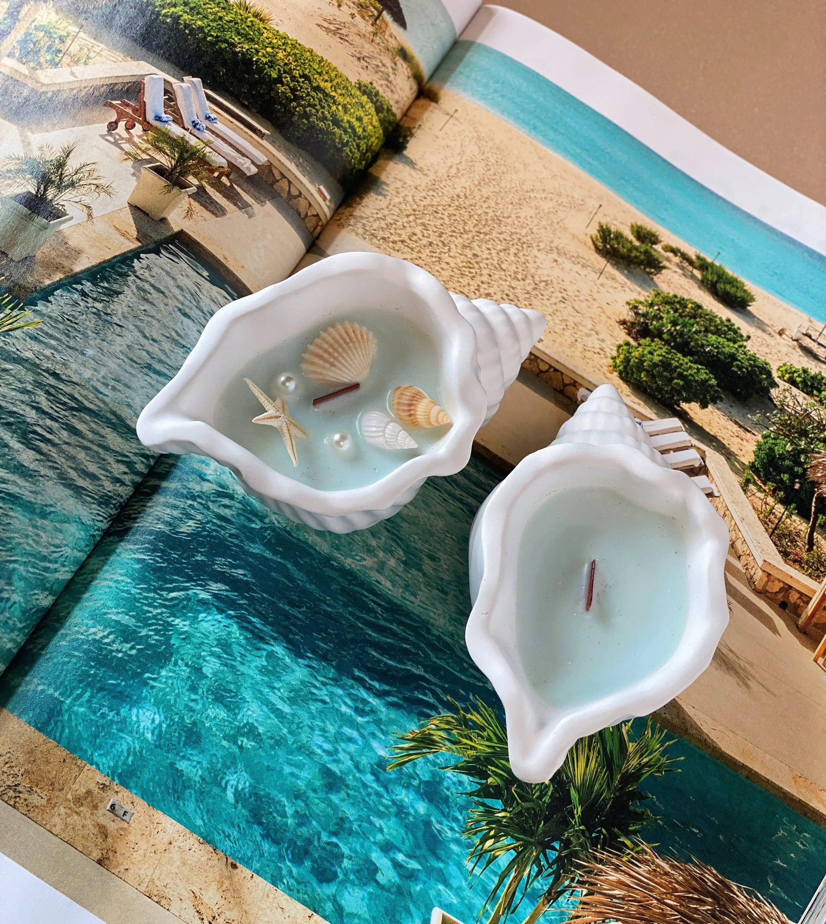 Ocean’s Whisper Scented Candle in Jesmonite Shell High Tide Style A Decorated