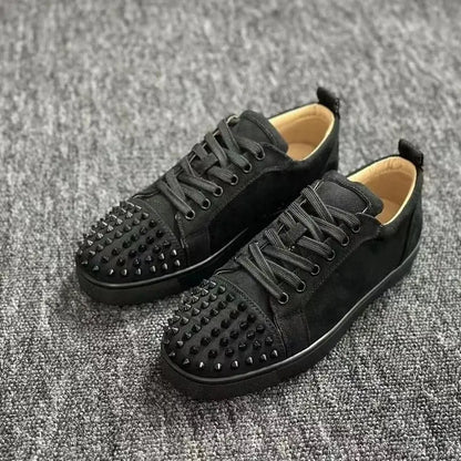 mens casual punk rock rivet shoes black white flat studded shoe breathable genuine leather sneakers young stylish footwear male - Eloy Royal