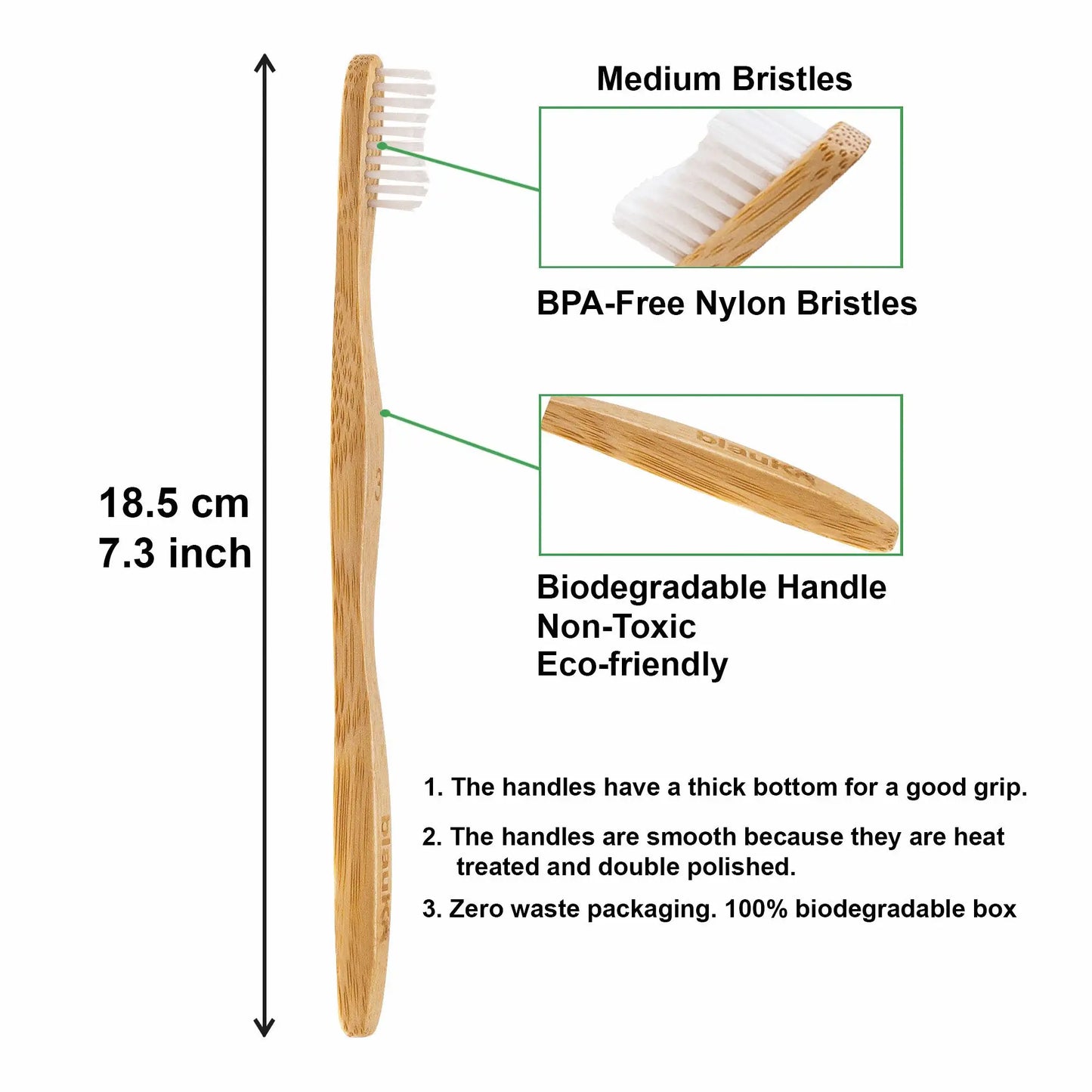 Bamboo Toothbrush Set 4-Pack - Bamboo Toothbrushes with Medium Bristles for Adults - Eco-Friendly, Biodegradable, Natural Wooden Toothbrushes