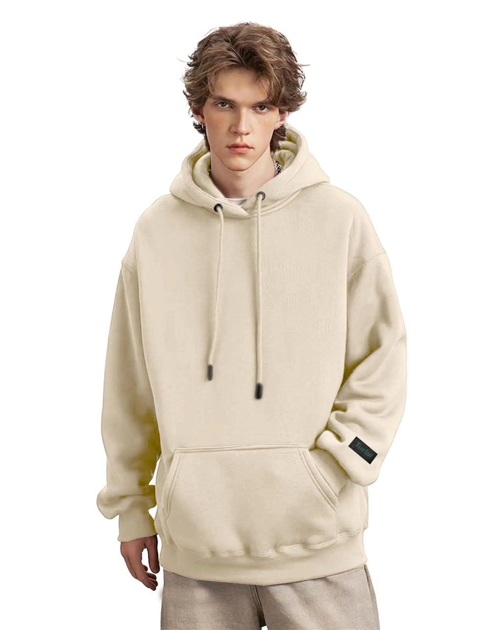 TURLAT Mens Beige Hoodie Heavyweight Fleece Hoodie Sweatshirt for Men Oversized Pullover Hoodie with Pocket Causal Loose Fit SportswearM Beige Medium