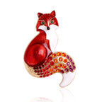 Fox Brooch Pins for Women Elegant Enamel Rhinestone Crystal Color Animal Brooches Pin Fashion (Red) Red
