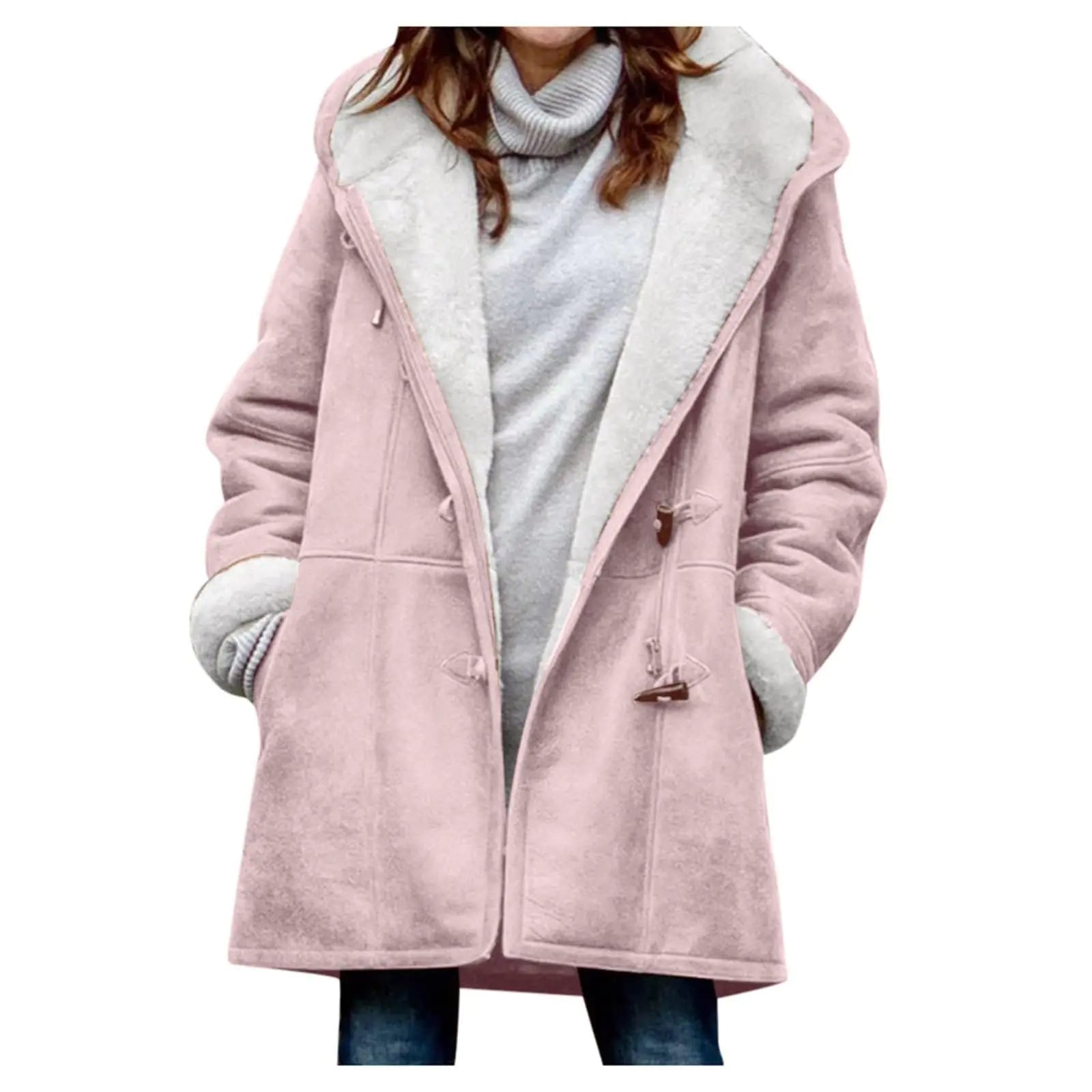 Winter Coats for Women 2024 Plus Size Warm Sherpa Fleece Lined Distressed Jackets Hooded Parka Faux Suede Pea Coat women coat womens sherpa lined jacket B01_PinkS