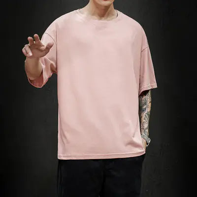 Men's Casual Cotton Short Sleeve Tee - Oversized Streetwear T20999 Pink M