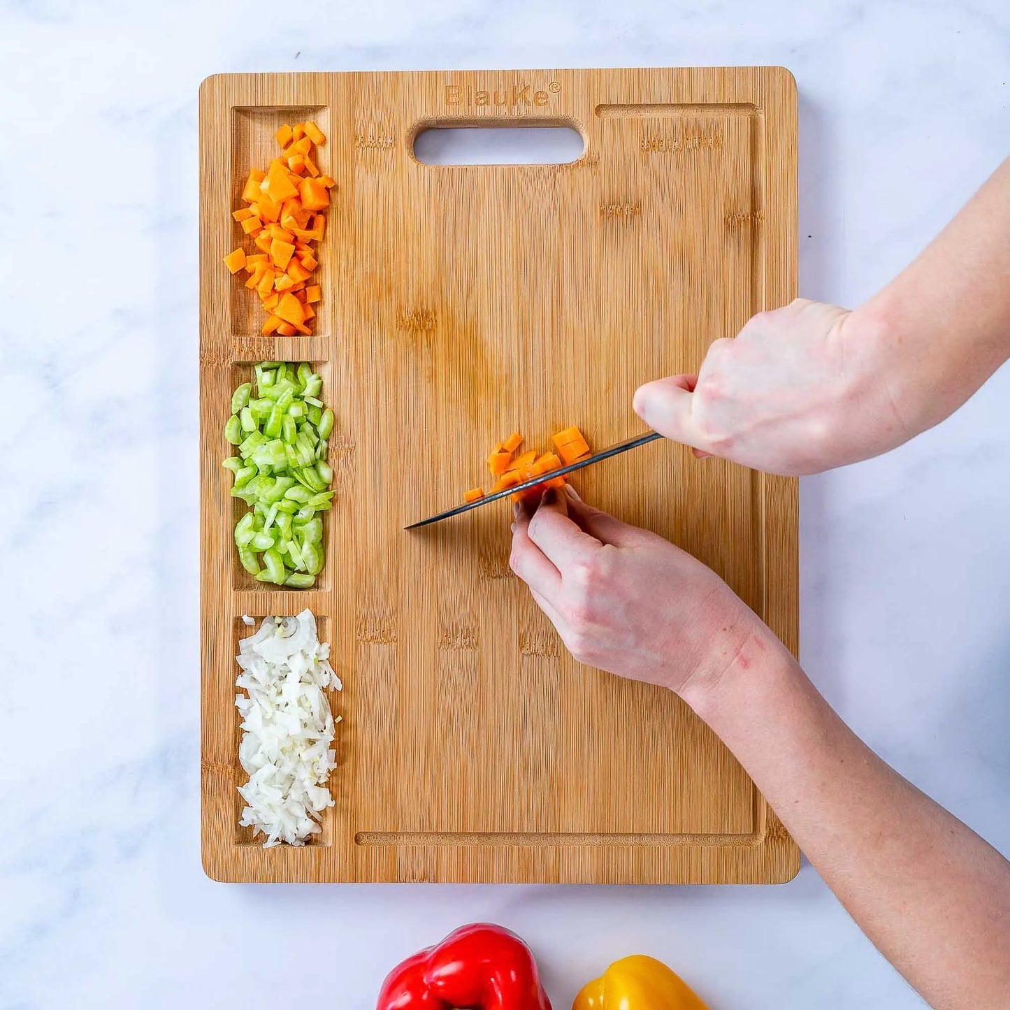 Extra Large Bamboo Cutting Board - 17x12.5 inch Wood Cutting Board for Meat, Cheese, Veggies - Wood Serving Tray with Juice Groove and 3 Compartments - Eloy Royal