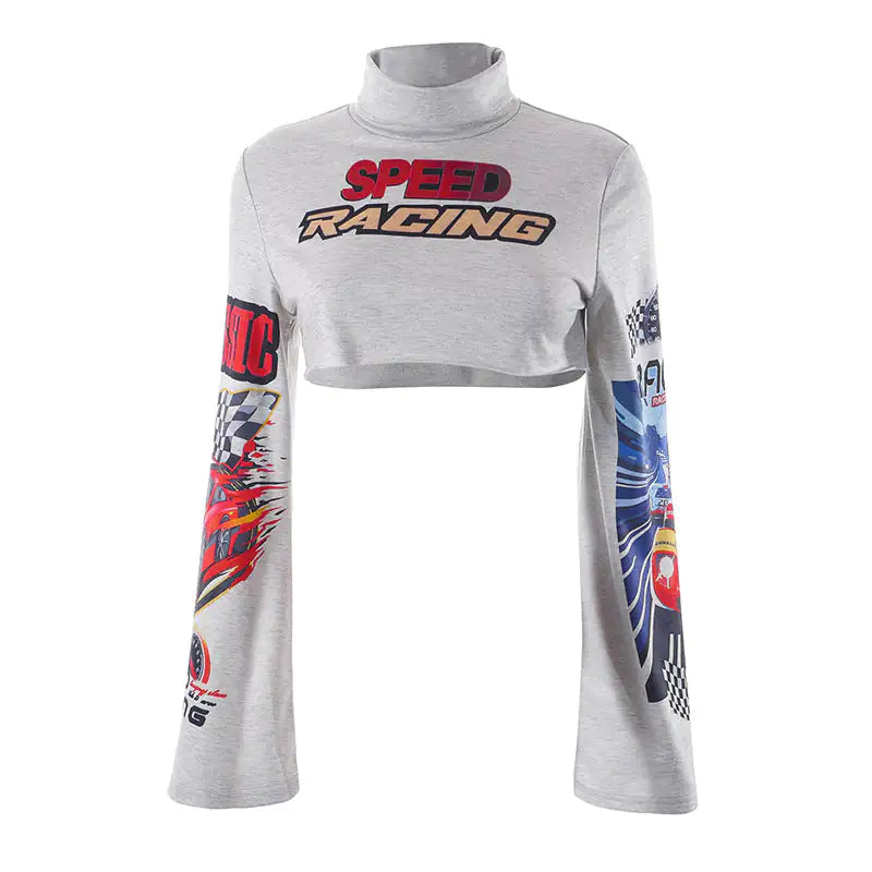 Speed Racing Cropped Knit Turtleneck Top - Eloy Royal