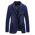 Men Classic 3 Button Denim Jacket Slim Lapel Washed Denim Suit Jackets Casual Blazer Sport Jean Coat (sqBlue3X-Large)