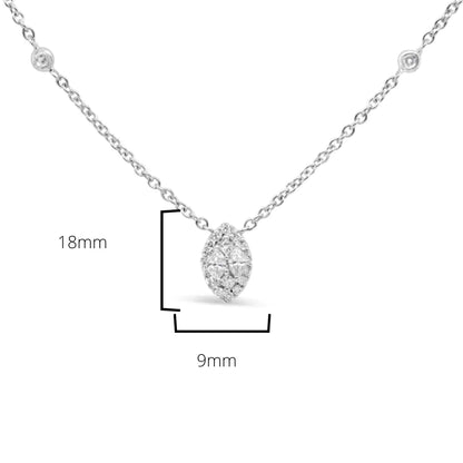 14K White Gold 1/3 Cttw Round Diamond Marquise Shaped Station Necklace - (H-I Color, SI1-SI2 Clarity) - 18"