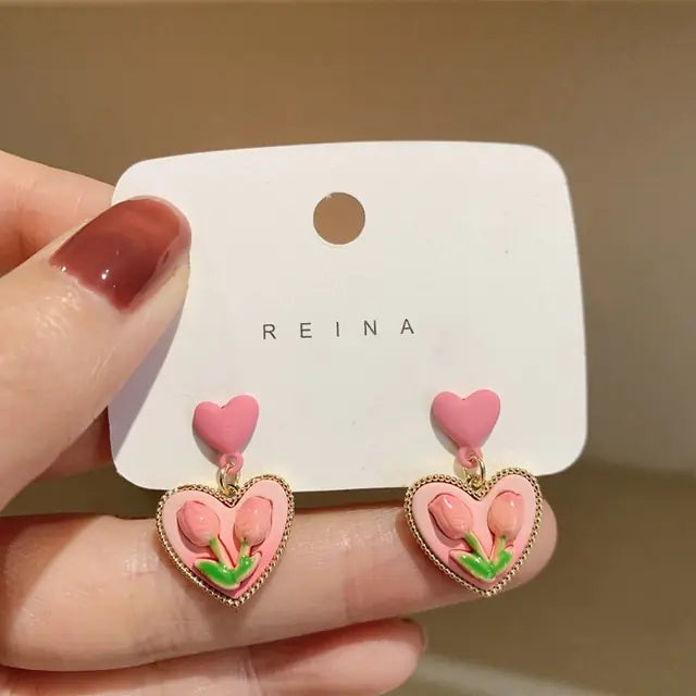 Pink Tulip Flower Earrings - Eloy Royal