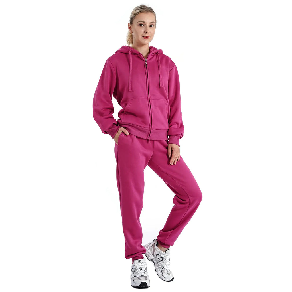 TanBridge Womens 2 Piece Sweatsuit Set Sherpa Lined Fleece Jogger Outfit Hoodie & Sweatpants Set Fuchsia Fuchsia Small