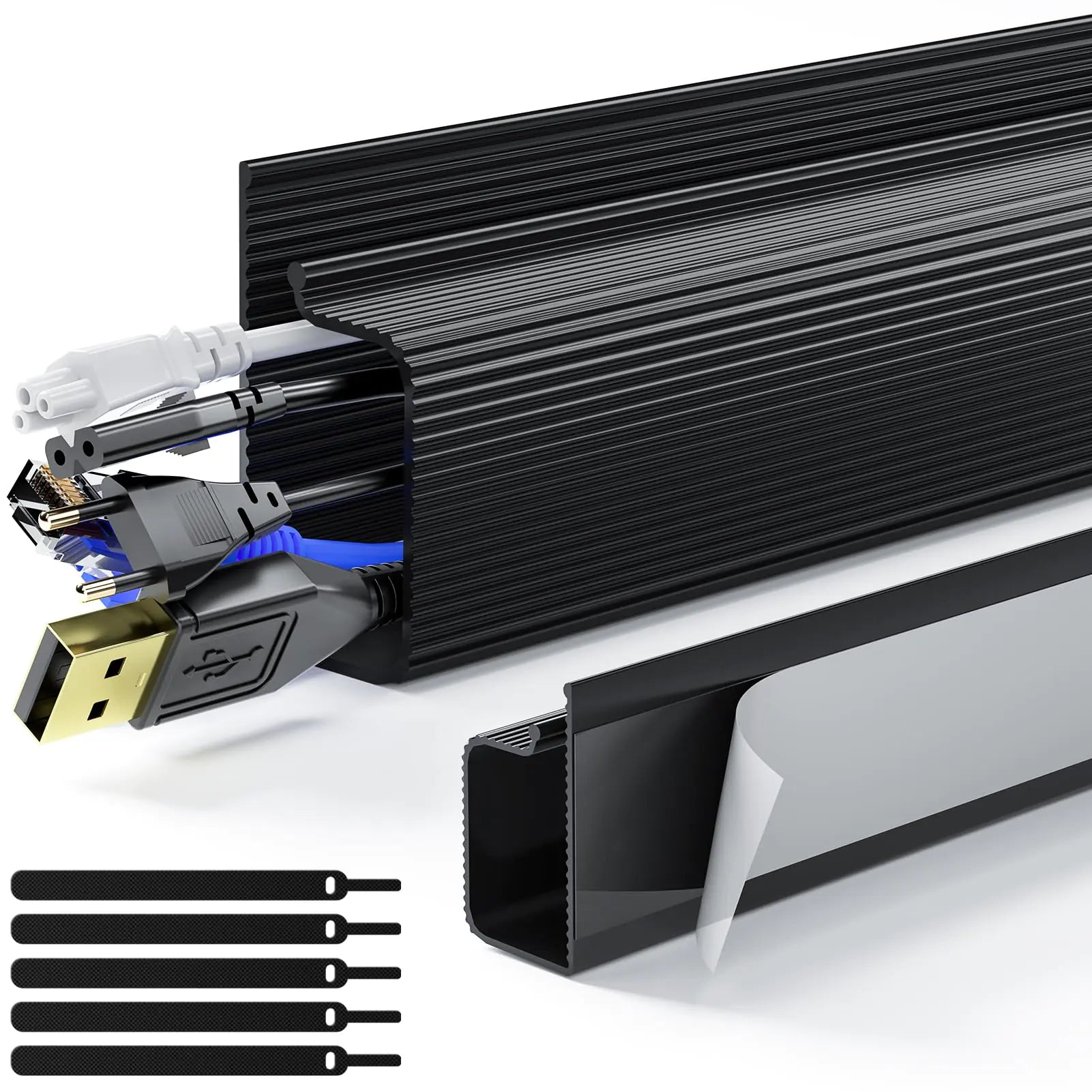 Cable Management Under Desk 31.5 J Channel Cable Raceway 2 Pack Cord Hider Desk Cable Tray No Drilling Under Desk Cable Management Tray Self Adhesive Desk Wire Management 15.7x1.1x2.4 in Black