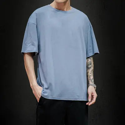 Men's Casual Cotton Short Sleeve Tee - Oversized Streetwear T20999 Denim Blue 5XL