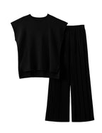 Aedceal Womens Sweater Set 2 Piece Lounge Set Knit Pullover Tops Vest High Waisted Pants Outfits(Black-M)