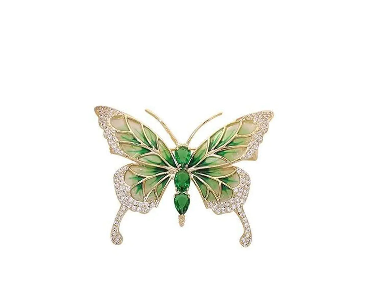 songbowen Vintage Rhinestone Butterfly Brooch Emerald Insect Brooch Crystal Butterfly Elegant Lapel Pin Dress Accessory Wedding Birthday Jewelry Gift