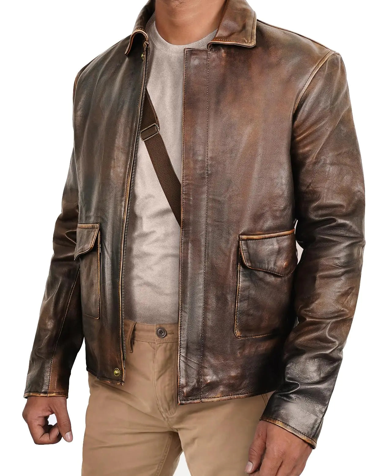 STOREJEES Casual Leather Jacket Men Motorcycle | Jones Brown 4XL