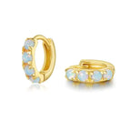 SILBERTALE 925 Sterling Silver Opal Hoop Earrings Light Blue Opal Small Gold Plated Hinged Huggie Earrings 6mm Gold, Light Blue Opal 6mm Inner Diameter