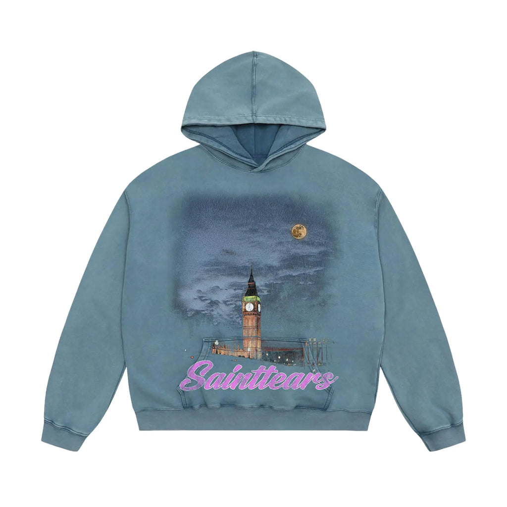 DONCARE Mens Pullover Hoodie Autumn Winter Sports Party Casual Heavyweight Sweatshirt Blue-7729 X-Large