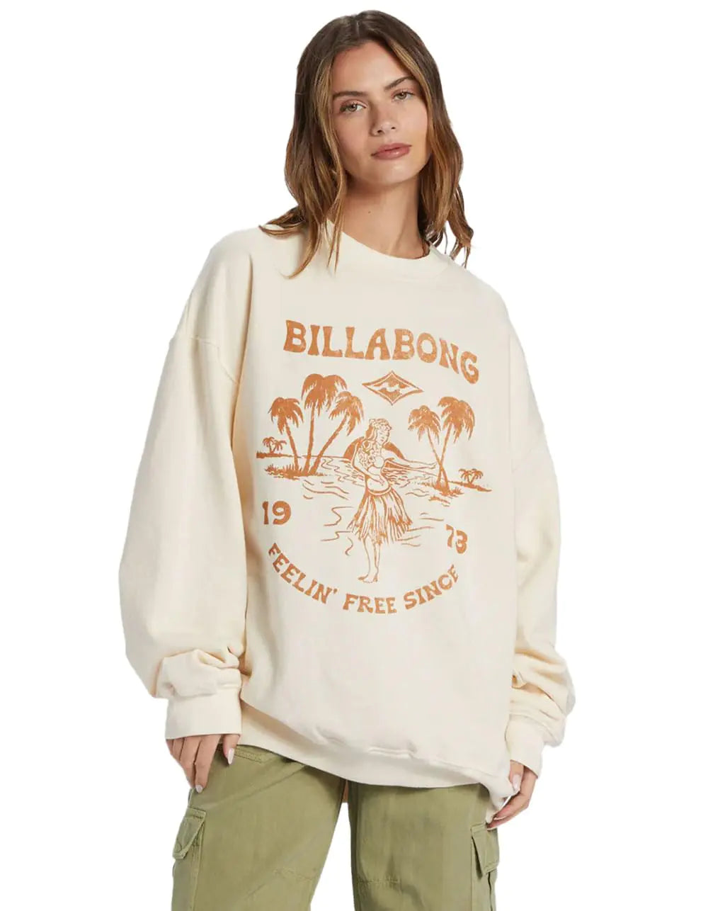 Billabong Ride In Oversized Crewneck Sweatshirt Cream Cream Medium