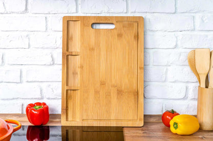 Extra Large Bamboo Cutting Board - 17x12.5 inch Wood Cutting Board for Meat, Cheese, Veggies - Wood Serving Tray with Juice Groove and 3 Compartments - Eloy Royal