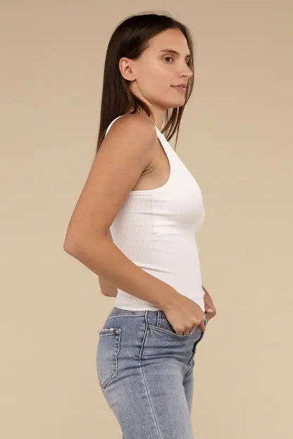 Ribbed Bra Padded V-Neck Tank Top