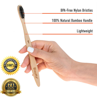 Bamboo Toothbrush Set 5-Pack - Bamboo Toothbrushes with Medium Bristles for Adults - Eco-Friendly, Biodegradable, Natural Wooden Toothbrushes with Black Charcoal Bristles