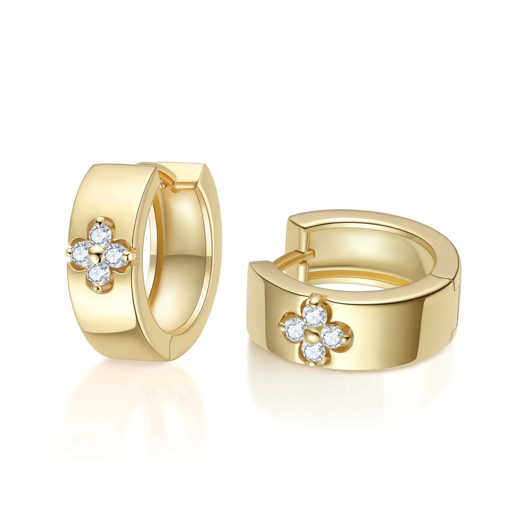 TIMELESSTAR Clover Moissanite Hoop Earrings for Women Huggie Earrings Womens Dangle Stud D Color VVS1 S925 Sterling Silver Earrings 18K Yellow Gold Plated Non Tarnish Easily with 14K Color Yellow Gold Plated Sterling Silver