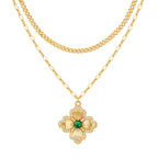 VACRONA Layered Gold Necklaces for Women 14K Gold Plated Stackable Dainty Necklace Cubic Zirconia Clover Floral Pendant Necklace Simple Chain Necklace Set Jewelry Gift for Women Cuban Clover