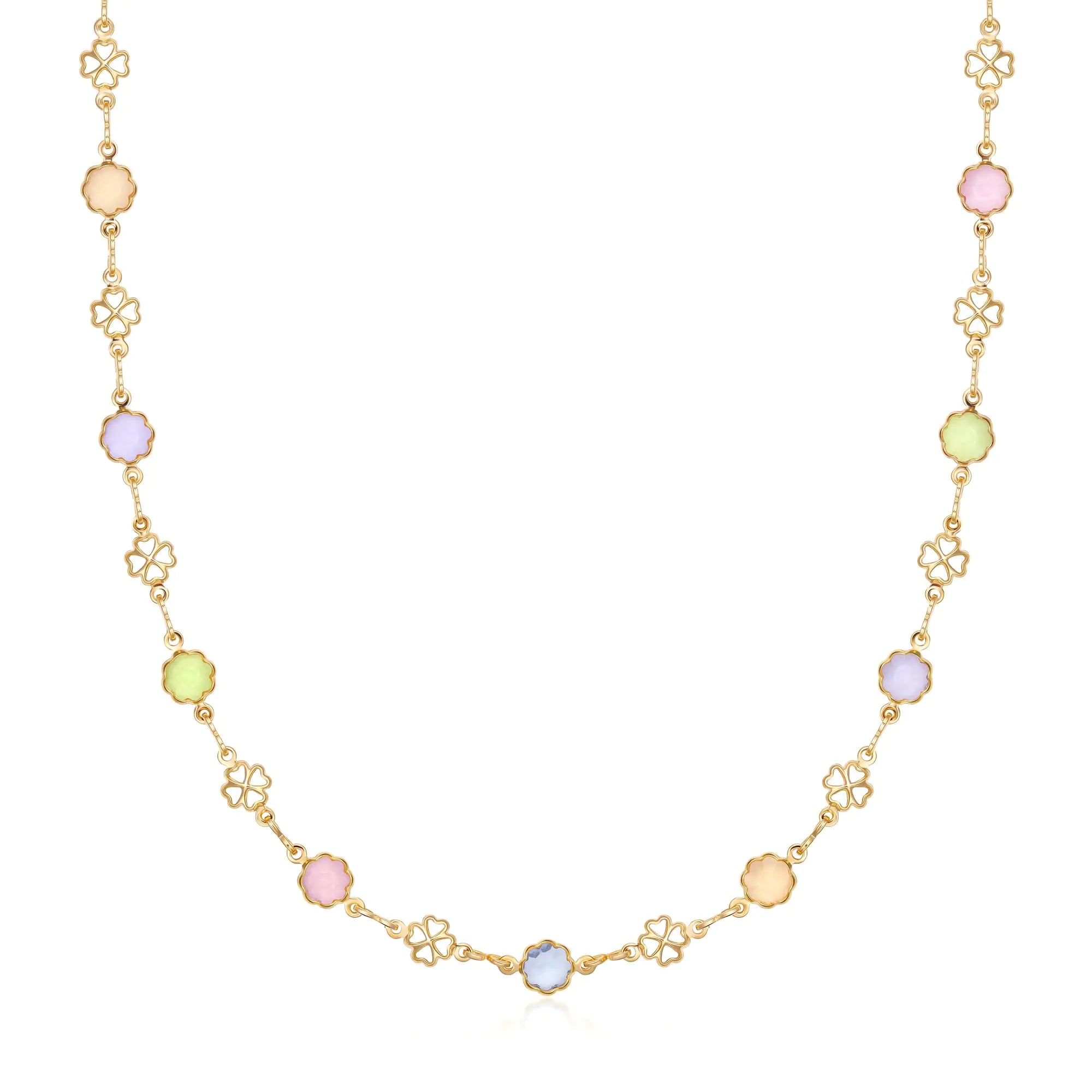 Barzel 18K Gold Plated Multicolor Flower Necklace for Women - Made In Brazil (16 Inches) 16 Inches