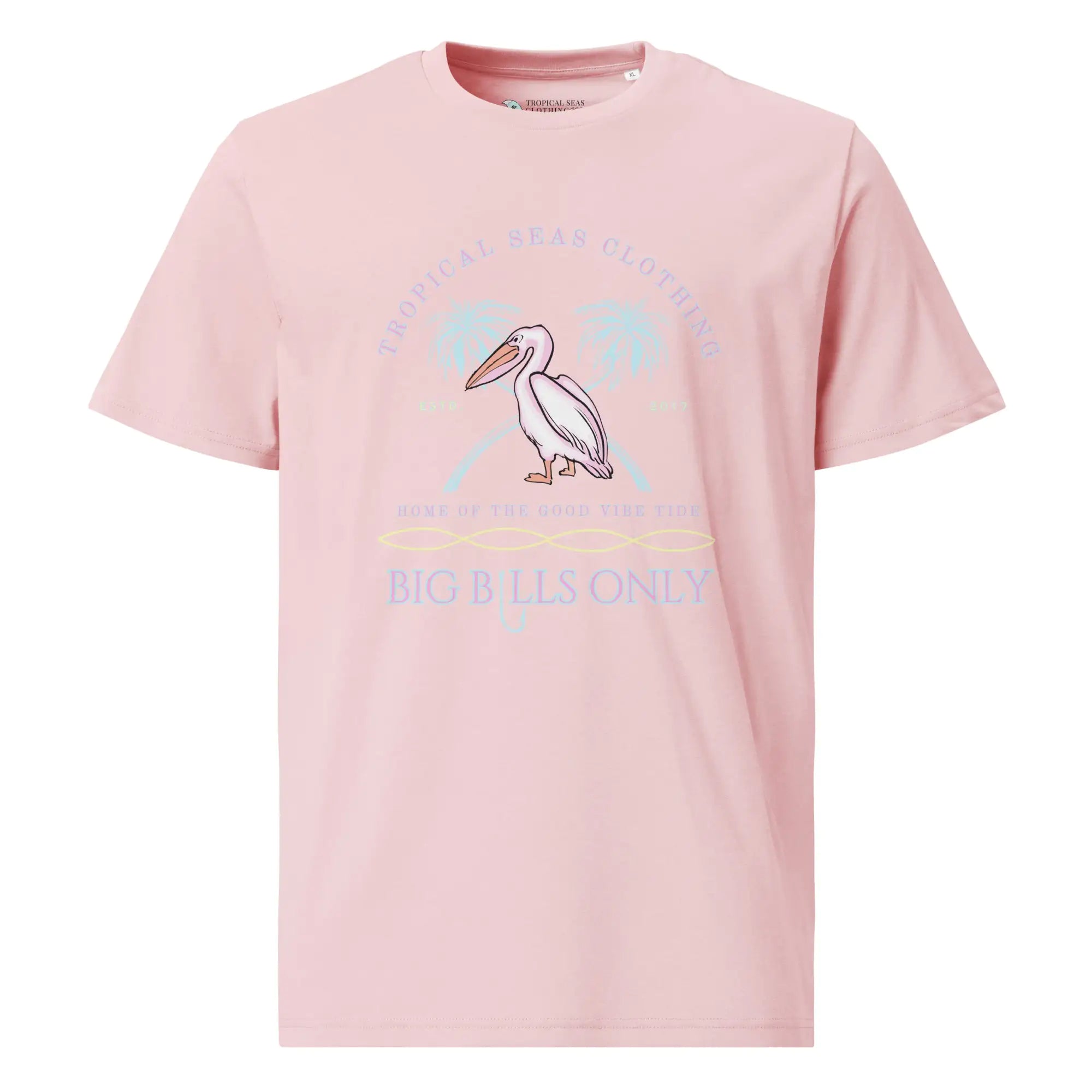 Premium Men's Tropical Pelican Organic Cotton T-Shirt – Sustainable Comfort with Coastal Style Cotton Pink XL