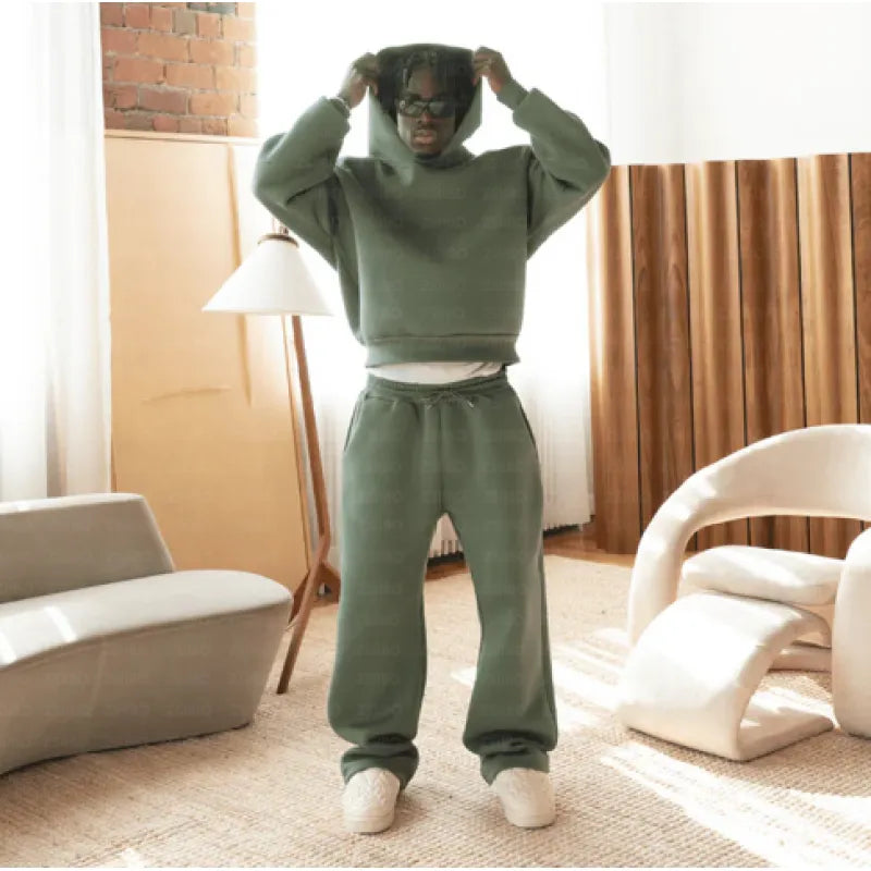 Fashion Hoodie & Sweatpants Set Green M