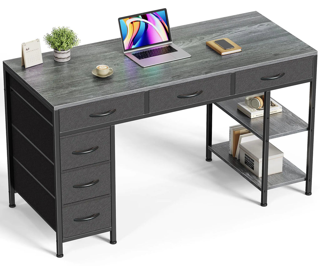 Huuger Computer Desk with 6 Drawers 47 Inch Office Desk with Shelves Reversible Gaming Desk Corner Desk with Storage Work Desk for Home Office Study Living Room Gray Charcoal Gray 47 inch