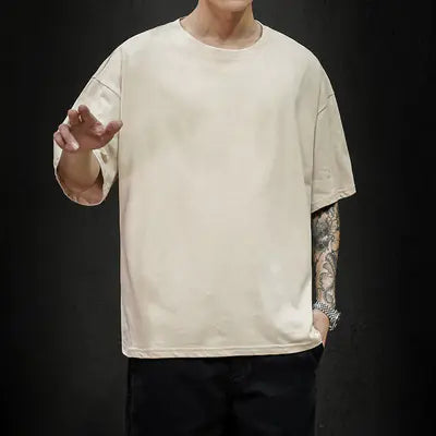 Men's Casual Cotton Short Sleeve Tee - Oversized Streetwear T20999 Khaqi S