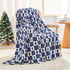 EMME Checkered Throw Blanket Cozy Fluffy Knit Throw Blankets - Blue Super Soft Warm Throw Blankets for Couch Sofa Chair Bed Camping Picnic Travel Lightweight Bed Blanket (108" x 90") n a