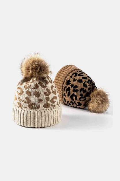 Leopard Pom-Pom Cuffed Beanie - Eloy Royal