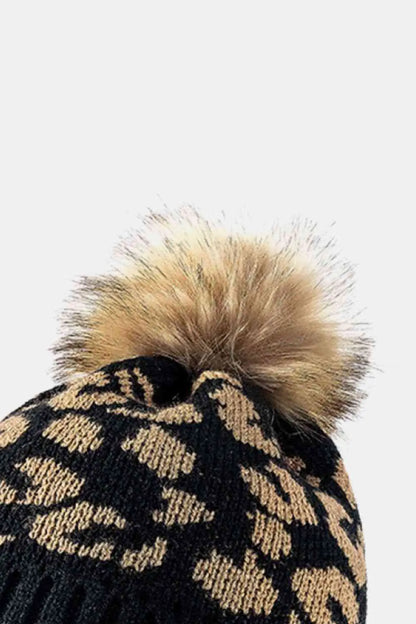 Leopard Pom-Pom Cuffed Beanie - Eloy Royal